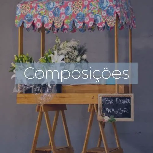 Carrinho de flores com toldo estampado, composição pronta